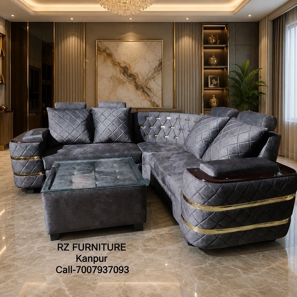 RZ Majesty Luxury 6 Seater L Shape Sofa Set with Center Table