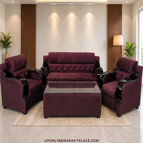 Luxury 3+1+1 Velvet Sofa Set with Center Table