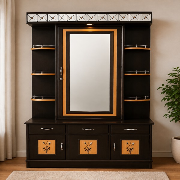 Premium Wooden Dressing Table with Mirror, Side Shelves & Storage Cabinet