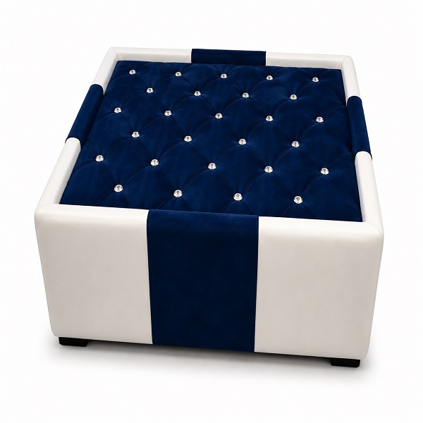 Luxury Square Upholstered Center Table with Crystal Tufted Top